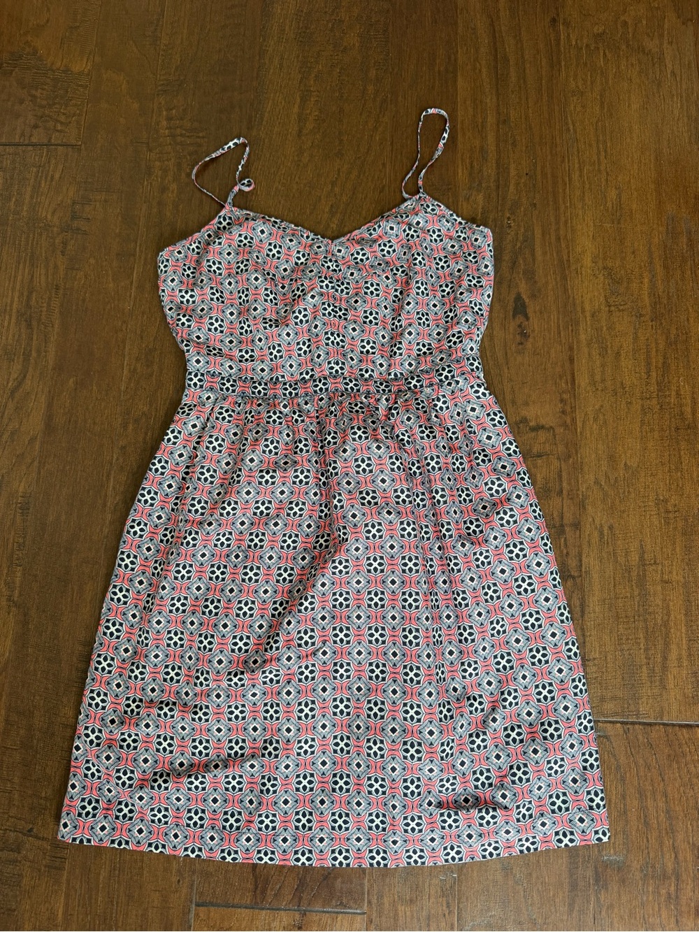 J. Crew Pink and Navy Geometric Print Spaghetti-Strap Dress